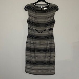 Calvin Klein grey & black striped pencil dress with belt